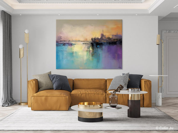 Large Paintings for Bedroom, Oversized Contemporary Wall Art Paintings, Abstract Landscape Painting on Canvas, Extra Large Original Artwork-Silvia Home Craft