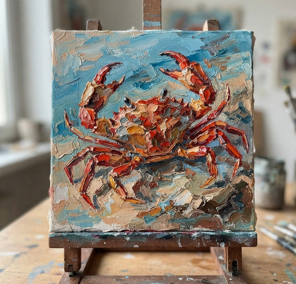 Crab Painting, Hand Painted Canvas Art, Heavy Texture Painting, Small Art on Canvas, Miniature Wall Art, Original Paintings on Canvas