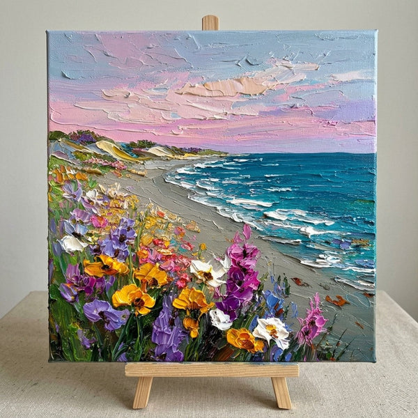 Seaside Flower Wilderness, Seashore Beach Painting, Hand Painted Canvas Art, Original Oil Painting for Sale, Heavy Texture Paintings, Original Landscape Paintings