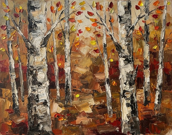 Impasto Painting, Autumn Birch Tree Painting, Small Canvas Artwork for Sale, Original Canvas Paintings, Buy Paintings Online, Heavy Texture Paintings on Canvas