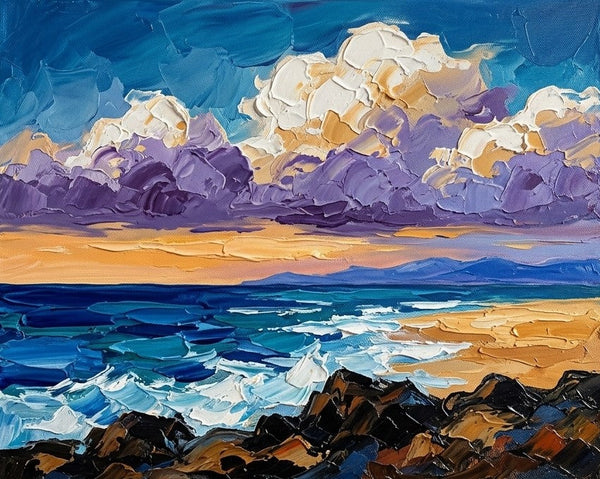 Original Seascape Paintings, Waves and Cliffs Under Twilight Sky, Impasto Heavy Texture Art, Small Canvas Wall Art Paintings, Original Paintings for Sale, Hand Painted Canvas Art