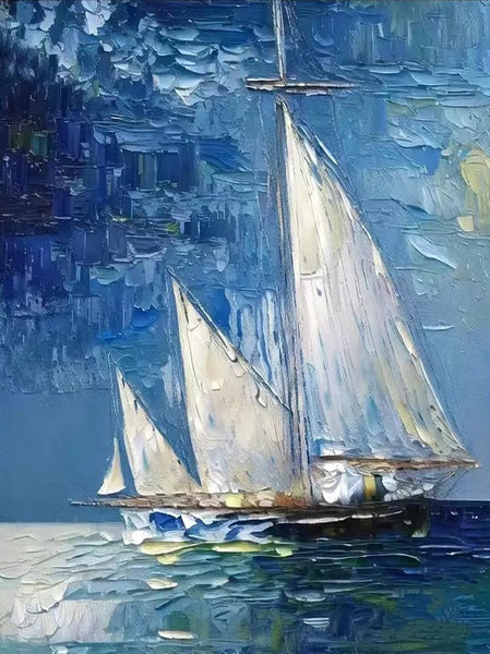 Modern Acrylic Canvas Painting, Simple Painting Ideas for Dining Room, Acrylic Painting on Canvas, Oversized Canvas Painting for Sale, Sail Boat Paintings-Silvia Home Craft