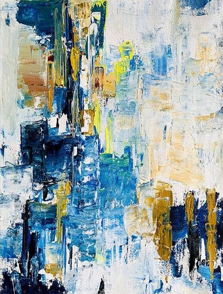 Living Room Abstract Paintings, Blue Modern Abstract Painting, Large Acrylic Canvas Paintings, Large Wall Art Ideas, Impasto Painting-Silvia Home Craft
