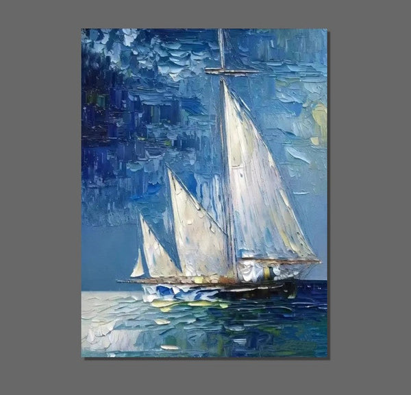 Modern Acrylic Canvas Painting, Simple Painting Ideas for Dining Room, Acrylic Painting on Canvas, Oversized Canvas Painting for Sale, Sail Boat Paintings-Silvia Home Craft