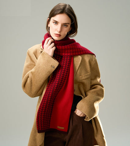 Fashion Designer Scarf, Modern Wool Scarf for Women, Casual Scarf for Women, Cold Weather Scarf, Red Winter Scarf, Soft Cashmere Scarf for Women-Silvia Home Craft
