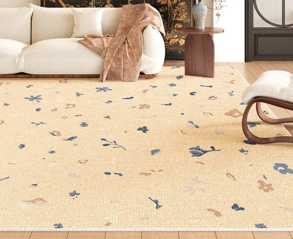 Large Modern Rugs for Bedroom, Modern Rugs for Living Room, Cream Color Flower Pattern Rugs under Coffee Table, Contemporary Modern Rugs for Dining Room-Silvia Home Craft