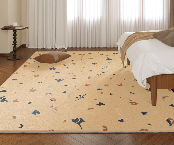 Large Modern Rugs for Bedroom, Modern Rugs for Living Room, Cream Color Flower Pattern Rugs under Coffee Table, Contemporary Modern Rugs for Dining Room-Silvia Home Craft