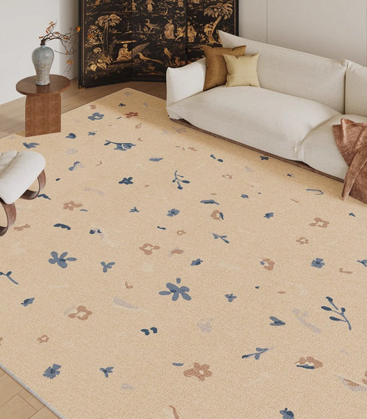 Large Modern Rugs for Bedroom, Modern Rugs for Living Room, Cream Color Flower Pattern Rugs under Coffee Table, Contemporary Modern Rugs for Dining Room-Silvia Home Craft