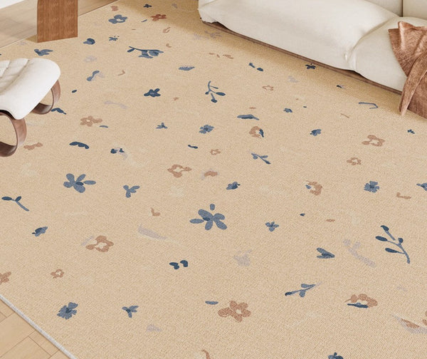 Large Modern Rugs for Bedroom, Modern Rugs for Living Room, Cream Color Flower Pattern Rugs under Coffee Table, Contemporary Modern Rugs for Dining Room-Silvia Home Craft