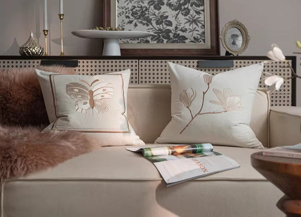Decorative Pillow Arrangement Ideas for Couch, Modern Decorative Pillows for Bedroom, Embroidered Butterfly Pillow Covers, Large Decorative Throw Pillows for Living Room-Silvia Home Craft