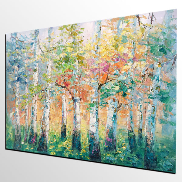 Landscape Canvas Painting, Spring Tree Painting, Landscape Painting for Bedroom, Impasto Paintings, Canvas Painting for Sale-Silvia Home Craft