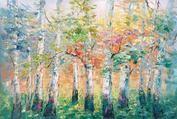 Landscape Canvas Painting, Spring Tree Painting, Landscape Painting for Bedroom, Impasto Paintings, Canvas Painting for Sale-Silvia Home Craft
