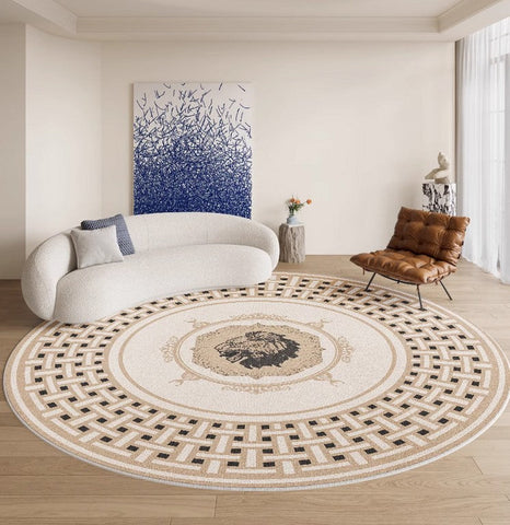 Contemporary Round Rugs, Bedroom Modern Round Rugs, Modern Rug Ideas for Living Room, Circular Modern Rugs under Dining Room Table-Silvia Home Craft