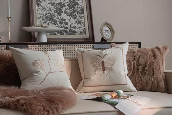 Decorative Pillow Arrangement Ideas for Couch, Modern Decorative Pillows for Bedroom, Embroidered Butterfly Pillow Covers, Large Decorative Throw Pillows for Living Room-Silvia Home Craft