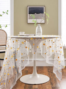 Yellow Flower Lace Tablecloths, Extra Large Rectangular Tablecloth for Oval Table, Lace Embroidered Table Covers, Rectangular Table Covers for Coffee Table-Silvia Home Craft