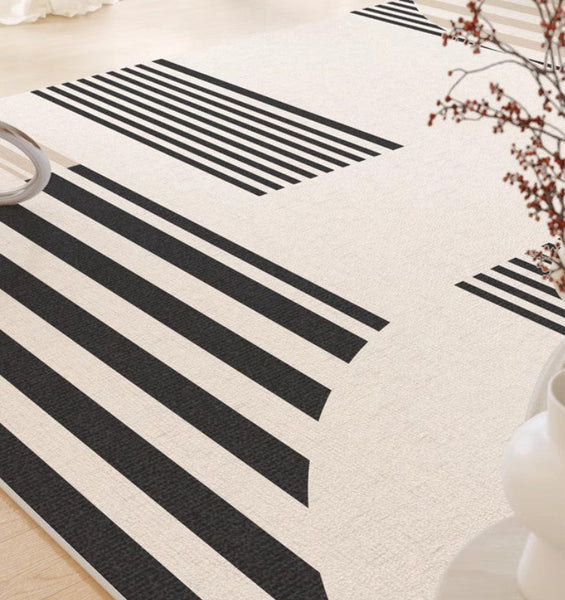 Modern Rugs for Dining Room, Contemporary Modern Rugs, Modern Rugs for Living Room, Black Stripe Abstract Contemporary Rugs Next to Bed-Silvia Home Craft