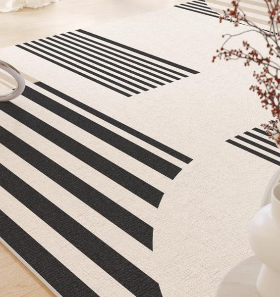 Contemporary Modern Rugs, Modern Rugs for Living Room, Black Stripe Abstract Contemporary Rugs Next to Bed, Modern Rugs for Dining Room-Silvia Home Craft