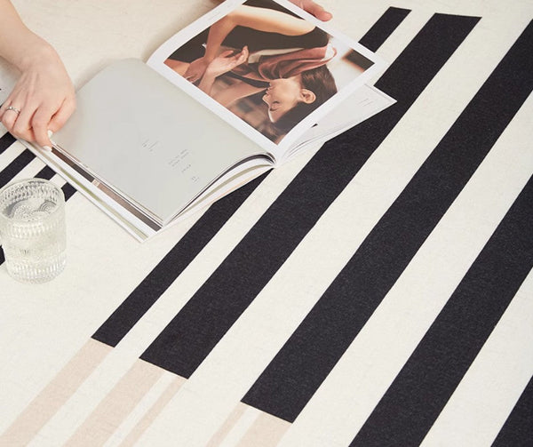 Modern Rugs for Dining Room, Contemporary Modern Rugs, Modern Rugs for Living Room, Black Stripe Abstract Contemporary Rugs Next to Bed-Silvia Home Craft