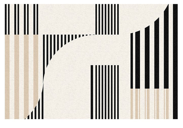 Modern Rugs for Dining Room, Contemporary Modern Rugs, Modern Rugs for Living Room, Black Stripe Abstract Contemporary Rugs Next to Bed-Silvia Home Craft