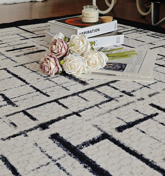 Modern Rugs for Living Room, Black Contemporary Modern Rugs, Modern Rugs for Dining Room, Abstract Contemporary Rugs Next to Bed-Silvia Home Craft