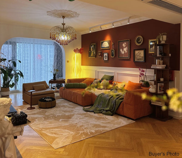 Living Room Flower Pattern Modern Rugs, French Style Modern Rugs for Interior Design, Bedroom Modern Soft Rugs, Contemporary Modern Rugs under Dining Room Table-Silvia Home Craft