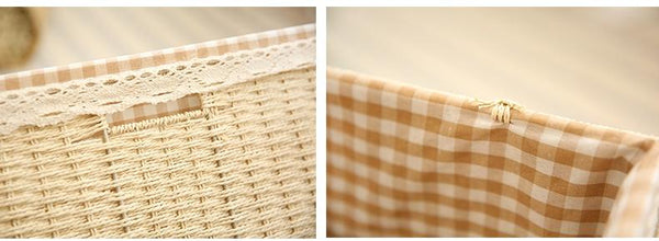 Large Deep Brown / Cream Color Woven Straw basket with Cover, Storage Basket for Toys, Rectangle Storage Basket, Storage Basket for Clothes-Silvia Home Craft