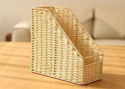 Woven Straw File Folder Racks, Storage File Folder Storage Books, File Box, Cream Color-Silvia Home Craft