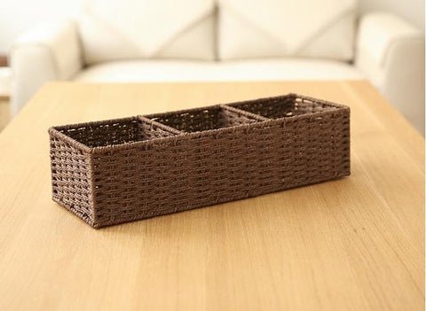 Woven Straw Storage basket with 3 Compartments, Wicker Storage Basket, Rectangle Storage Basket for Living Room-Silvia Home Craft