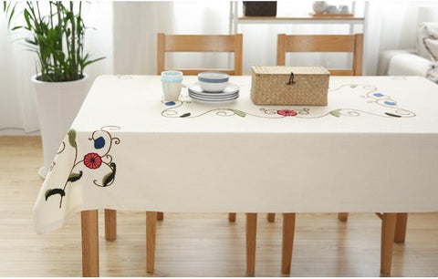 Modern Table Cover for Dining Table, Cotton Embroidered Rectangle Tablecloth for Kitchen, Simple Modern Tablecloth for Tea Table, Cabinit, Bedstand-Silvia Home Craft