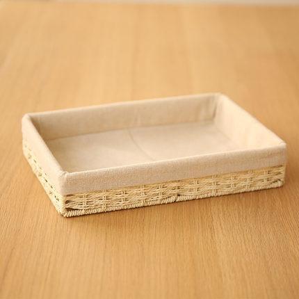Woven Straw Storage Basket with Linen Lining, Storage Basket for Food, Rectangle Storage Basket for Kitchen-Silvia Home Craft