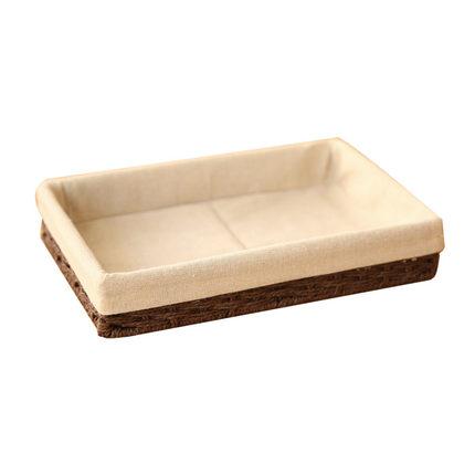 Woven Straw Storage Basket with Linen Lining, Storage Basket for Food, Rectangle Storage Basket for Kitchen-Silvia Home Craft