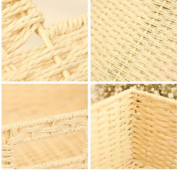 Woven Straw basket, Storage Basket, Rectangle Basket, Picnic Basket-Silvia Home Craft