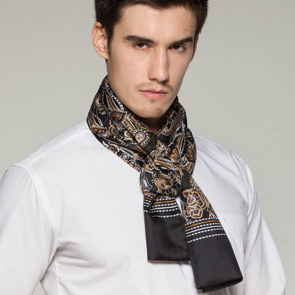 Long Men Silk Scarf, High Quality Silk Necktie, Business Silk Scarf Men, Silk Scarf For Suit, British Style Long Scarf, Luxury Silk Neck Scarf, Mens Spring Autumn Scarf, Formal Wear Silk Scarf-Silvia Home Craft