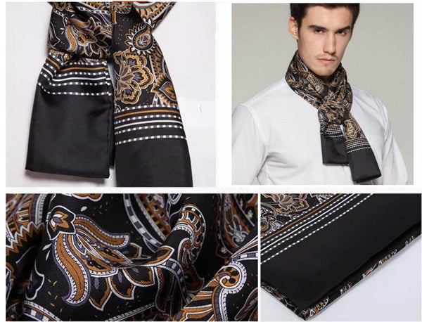 Long Men Silk Scarf, High Quality Silk Necktie, Business Silk Scarf Men, Silk Scarf For Suit, British Style Long Scarf, Luxury Silk Neck Scarf, Mens Spring Autumn Scarf, Formal Wear Silk Scarf-Silvia Home Craft