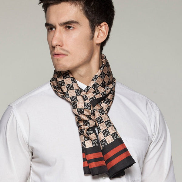 Business Silk Scarf Men, Long Silk Scarf for Men, Silk Scarf For Suit, High Quality Silk Necktie, British Style Long Scarf, Luxury Silk Neck Scarf, Mens Spring Autumn Scarf, Formal Wear Silk Scarf-Silvia Home Craft