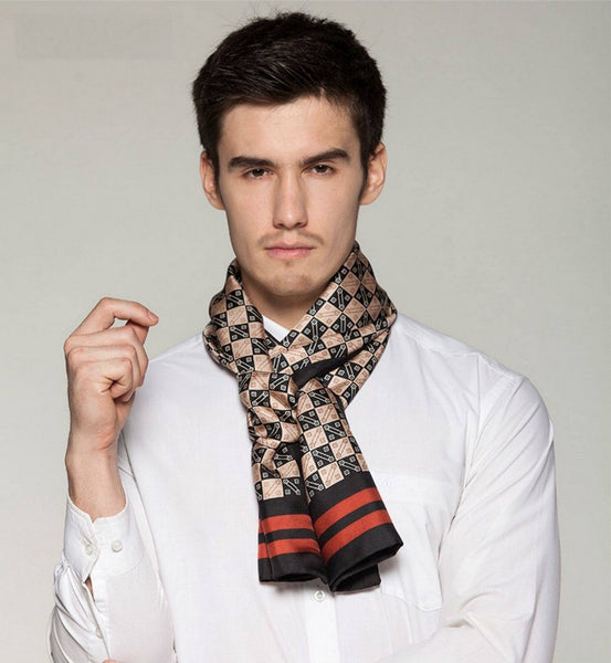 Business Silk Scarf Men, Long Silk Scarf for Men, Silk Scarf For Suit, High Quality Silk Necktie, British Style Long Scarf, Luxury Silk Neck Scarf, Mens Spring Autumn Scarf, Formal Wear Silk Scarf-Silvia Home Craft