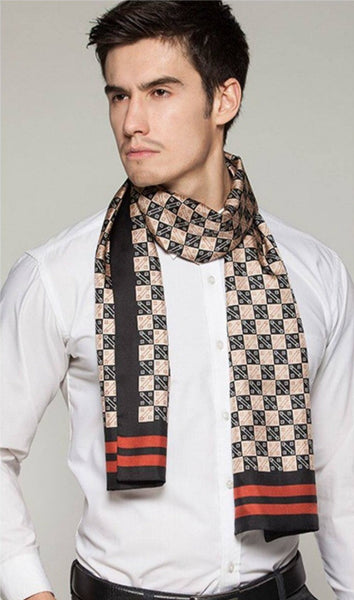 Business Silk Scarf Men, Long Silk Scarf for Men, Silk Scarf For Suit, High Quality Silk Necktie, British Style Long Scarf, Luxury Silk Neck Scarf, Mens Spring Autumn Scarf, Formal Wear Silk Scarf-Silvia Home Craft