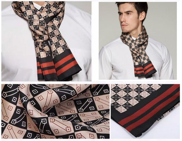 Business Silk Scarf Men, Long Silk Scarf for Men, Silk Scarf For Suit, High Quality Silk Necktie, British Style Long Scarf, Luxury Silk Neck Scarf, Mens Spring Autumn Scarf, Formal Wear Silk Scarf-Silvia Home Craft