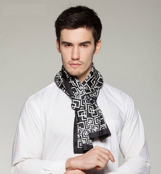 Silk Scarf For Suit, High Quality Silk Necktie, British Style Long Scarf, Business Silk Scarf Men, Long Silk Scarf for Men, Luxury Silk Neck Scarf, Mens Spring Autumn Scarf, Formal Wear Silk Scarf-Silvia Home Craft