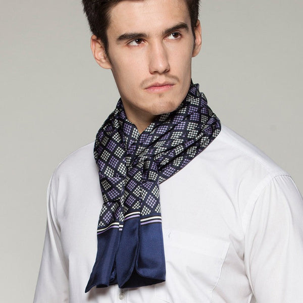 Mens Thin Silk Scarf, Business Silk Scarf Men, Silk Scarf For Suit, British Style Long Scarf, Luxury Silk Neck Scarf, Mens Spring Autumn Scarf, Formal Wear Silk Scarf-Silvia Home Craft