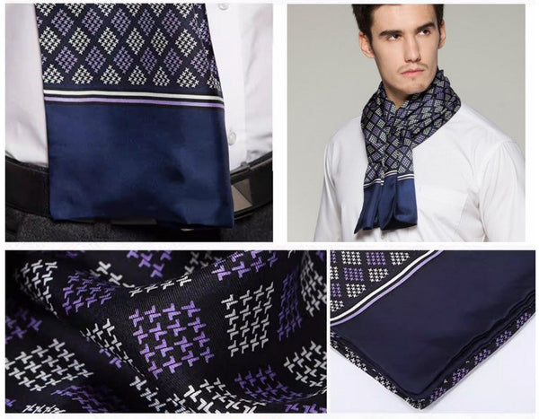 Mens Thin Silk Scarf, Business Silk Scarf Men, Silk Scarf For Suit, British Style Long Scarf, Luxury Silk Neck Scarf, Mens Spring Autumn Scarf, Formal Wear Silk Scarf-Silvia Home Craft