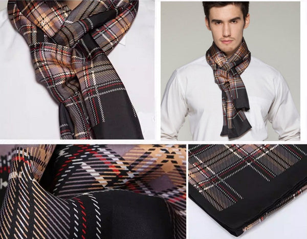 British Style Long Scarf, Luxury Silk Neck Scarf, Formal Wear Silk Scarf, Mens Thin Silk Scarf, Mens Spring Autumn Scarf, Business Silk Scarf Men, Silk Scarf For Suit-Silvia Home Craft