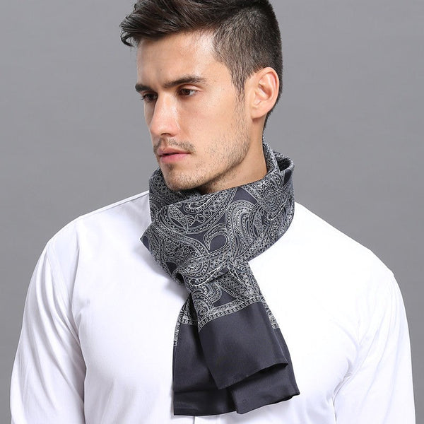 Formal Wear Silk Scarf, Silk Ascot For Men, Lightweight Silk Scarf Men, Silk Neckerchief For Business, Mens Dress Silk Scarf, Elegant Silk Scarf Mens, Skinny Silk Scarf Men-Silvia Home Craft