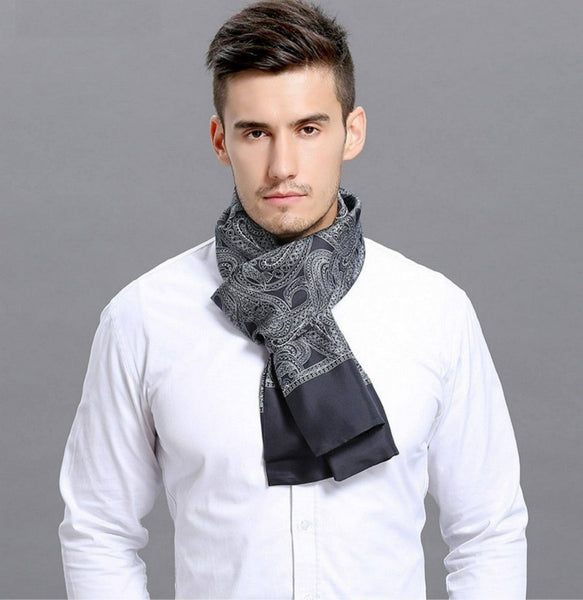 Formal Wear Silk Scarf, Silk Ascot For Men, Lightweight Silk Scarf Men, Silk Neckerchief For Business, Mens Dress Silk Scarf, Elegant Silk Scarf Mens, Skinny Silk Scarf Men-Silvia Home Craft