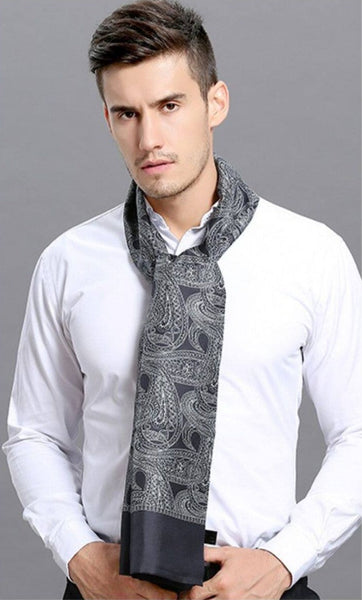 Formal Wear Silk Scarf, Silk Ascot For Men, Lightweight Silk Scarf Men, Silk Neckerchief For Business, Mens Dress Silk Scarf, Elegant Silk Scarf Mens, Skinny Silk Scarf Men-Silvia Home Craft