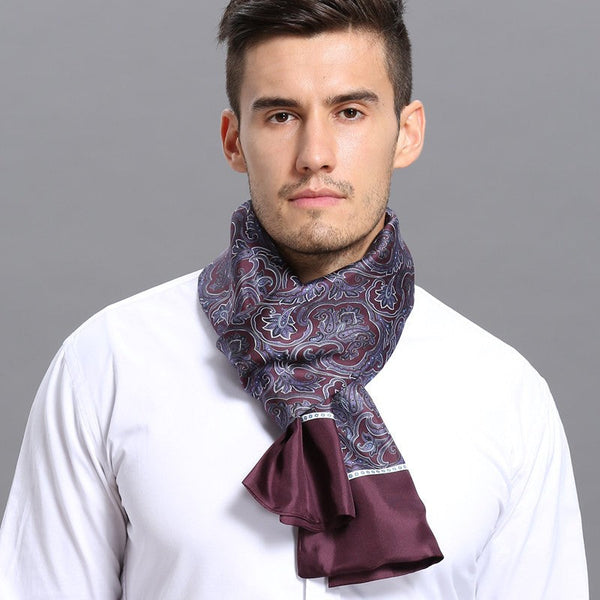 Lightweight Silk Scarf Men, Silk Neckerchief For Business, Formal Wear Silk Scarf, Silk Ascot For Men, Mens Dress Silk Scarf, Elegant Silk Scarf Mens, Skinny Silk Scarf Men-Silvia Home Craft
