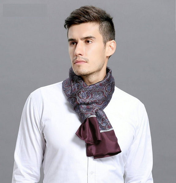 Lightweight Silk Scarf Men, Silk Neckerchief For Business, Formal Wear Silk Scarf, Silk Ascot For Men, Mens Dress Silk Scarf, Elegant Silk Scarf Mens, Skinny Silk Scarf Men-Silvia Home Craft