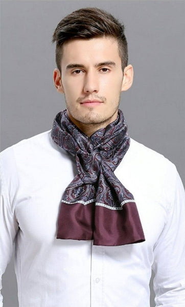 Lightweight Silk Scarf Men, Silk Neckerchief For Business, Formal Wear Silk Scarf, Silk Ascot For Men, Mens Dress Silk Scarf, Elegant Silk Scarf Mens, Skinny Silk Scarf Men-Silvia Home Craft
