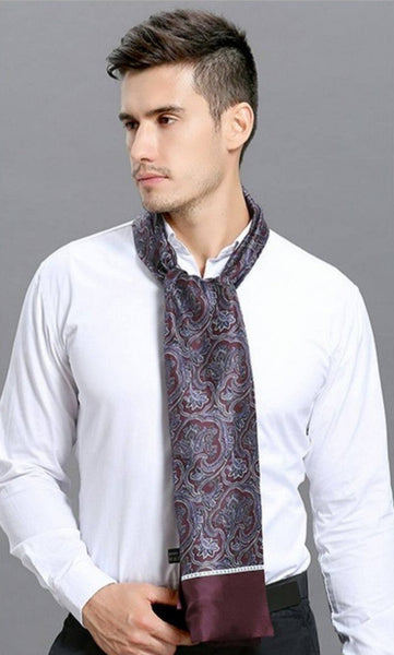Lightweight Silk Scarf Men, Silk Neckerchief For Business, Formal Wear Silk Scarf, Silk Ascot For Men, Mens Dress Silk Scarf, Elegant Silk Scarf Mens, Skinny Silk Scarf Men-Silvia Home Craft