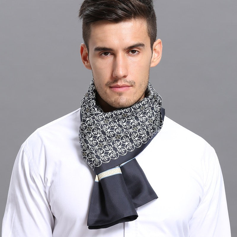Elegant Mens Skinny Silk Scarf Lightweight Neckerchief For Business Formal